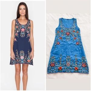 Johnny Was Blue Embroidered Tuscany Linen Dress